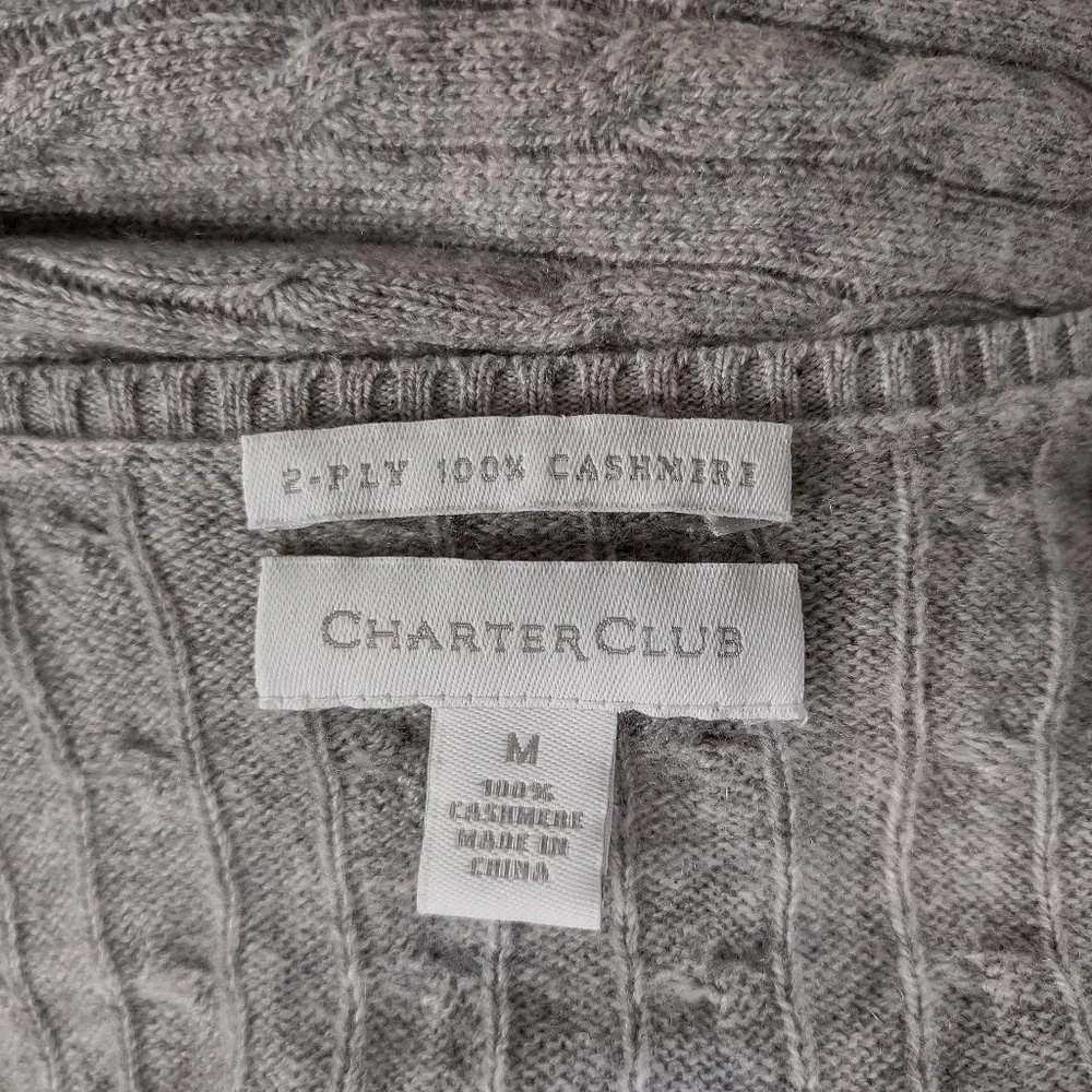Charter Club gray 2-Ply 100% Cashmere cable knit pullover sweater ladies Medium - Picture 6 of 6